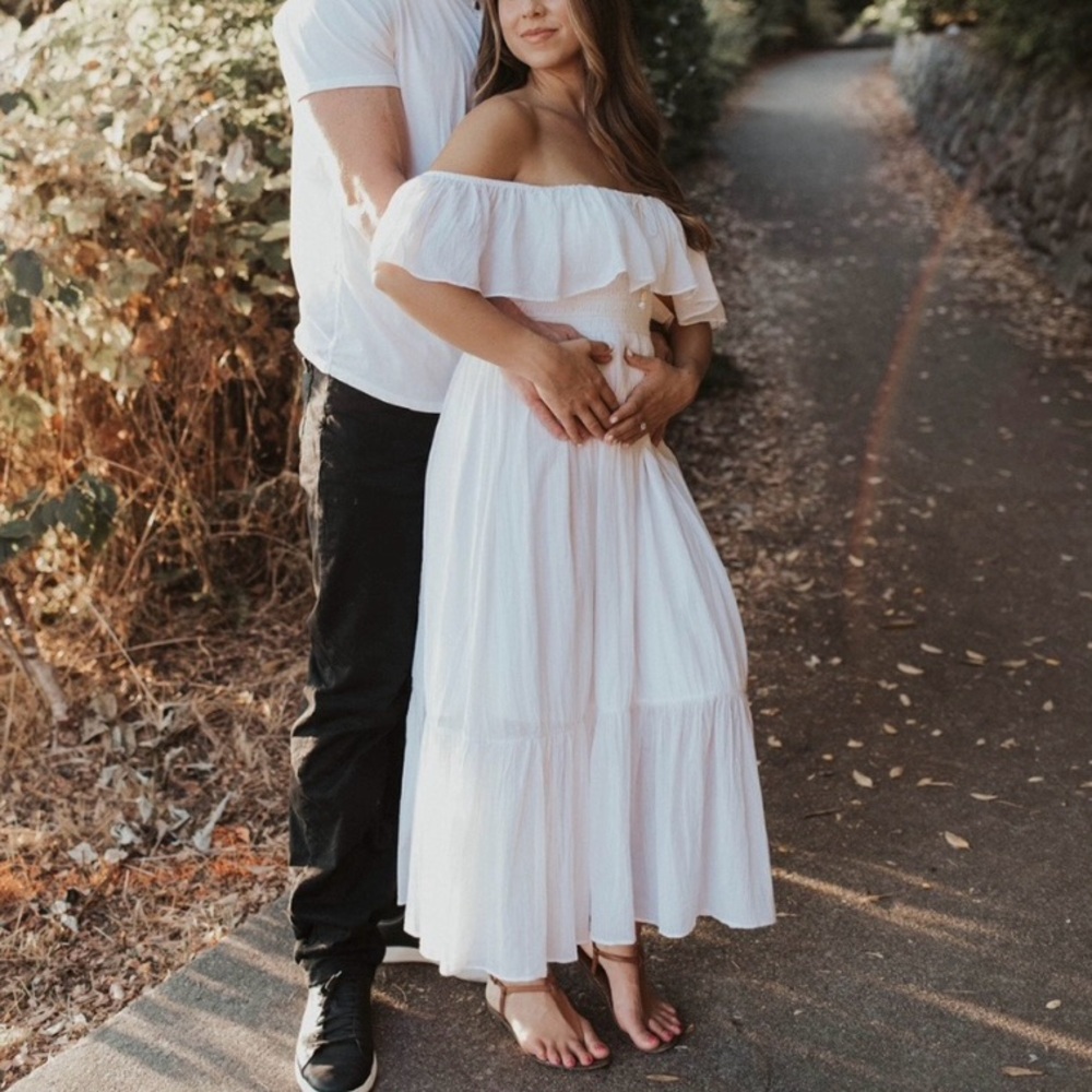 MAJORELLE White Off-Shoulder Midi Dress
